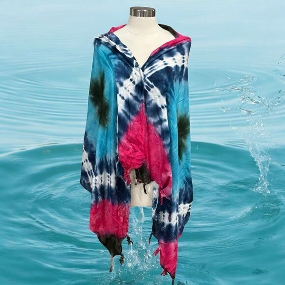 Indian Wear Women’s Tie-Dye Scarf in Blue Multi - Picture 3 of 8